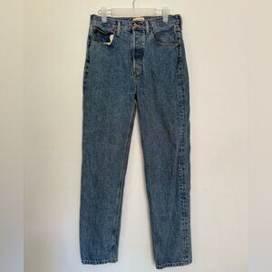Etica Jeans Leia Womens Button Fly High Rise Straight Leg Blue Denim Size 28